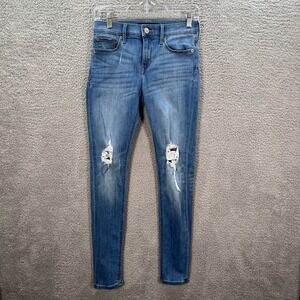 Express Jeans Womens 0R Blue Legging Mid Rise Stretch Distressed Denim Preppy